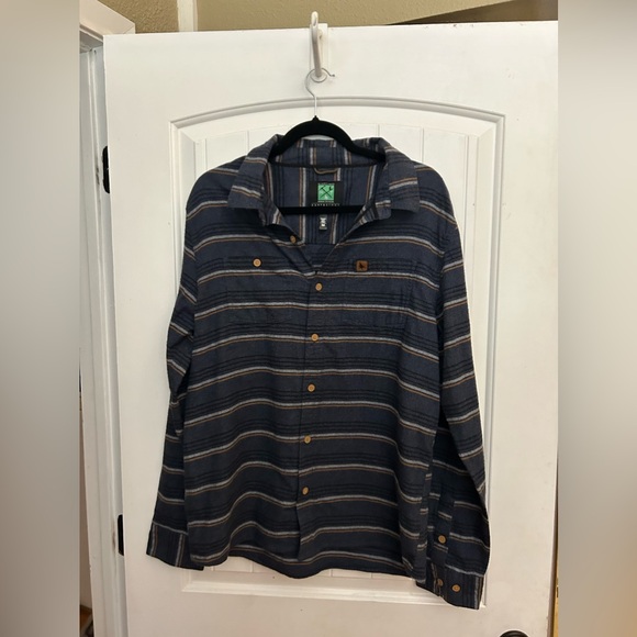 Hippy‎ Tree Men’s Flannel Nomad Division Navy Stripe Button Down Size Medium - Picture 1 of 7